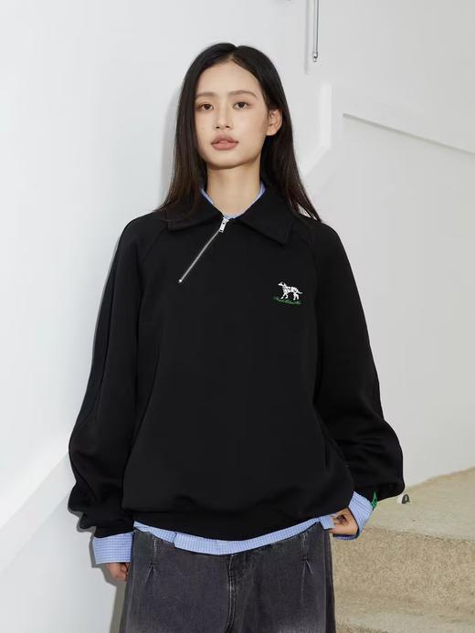 Mood Like Me/MPL2402/斜门襟半开领刺绣斑点狗polo领卫衣 商品图2