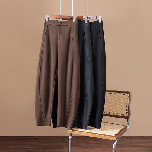 丁摩 哥弟堡尼加绒醋酸羊毛呢毛呢香蕉镰刀裤女秋冬新款休闲弯刀裤哈伦裤长裤4ZF-28779 商品图0