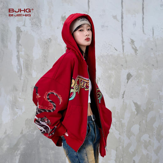 BJHG不计后果连帽卫衣男款春季国潮oversize休闲美式高街开衫外套 商品图2