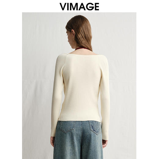 VIMAGE纬漫纪春季新款时尚撞色V领气质两件套针织衫V2301904 商品图4