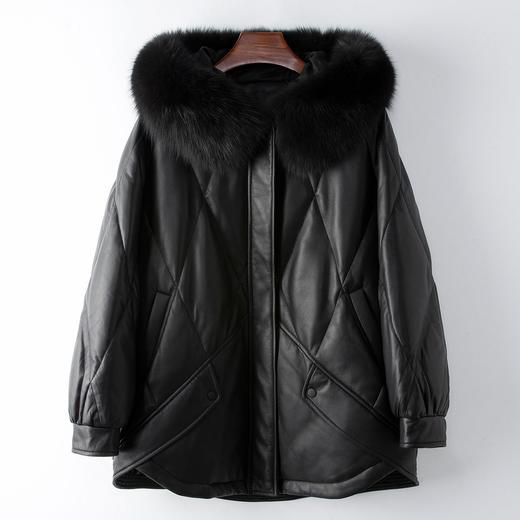 丁摩 秋冬真皮皮羽绒狐狸毛领女式休闲鹅绒服外套4ZF-77033 商品图1