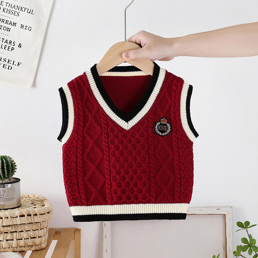 【针织马甲，V领春秋外穿】男童针织马甲V领 春秋外穿女宝宝毛衣 婴儿毛线马夹 婴儿坎肩外搭洋气-QQ 商品图2