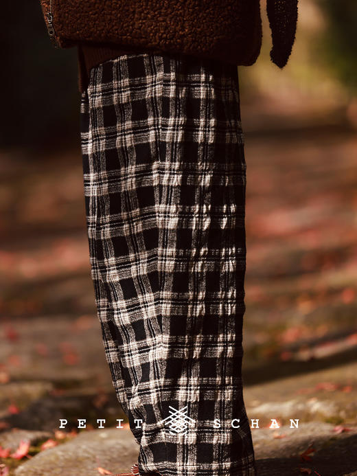 PETIT SCHAN小闪 CLO#673 Extra chic “格”外时髦  羊毛棉混纺松紧腰格纹萝卜裤 商品图0