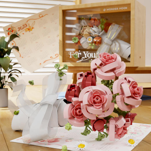 月光社FORYOU积木花束永生花相框diy益智拼装玩具创意生日礼物 商品图5
