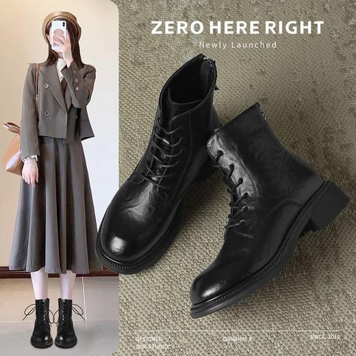 ZHR则则后拉链马丁靴加绒保暖小短靴2024新款厚底瘦瘦靴百搭女靴 商品图0