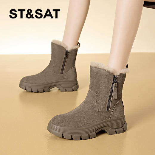 星期六时尚百搭加绒保暖厚底拉链雪地靴SS341181SM 商品图5