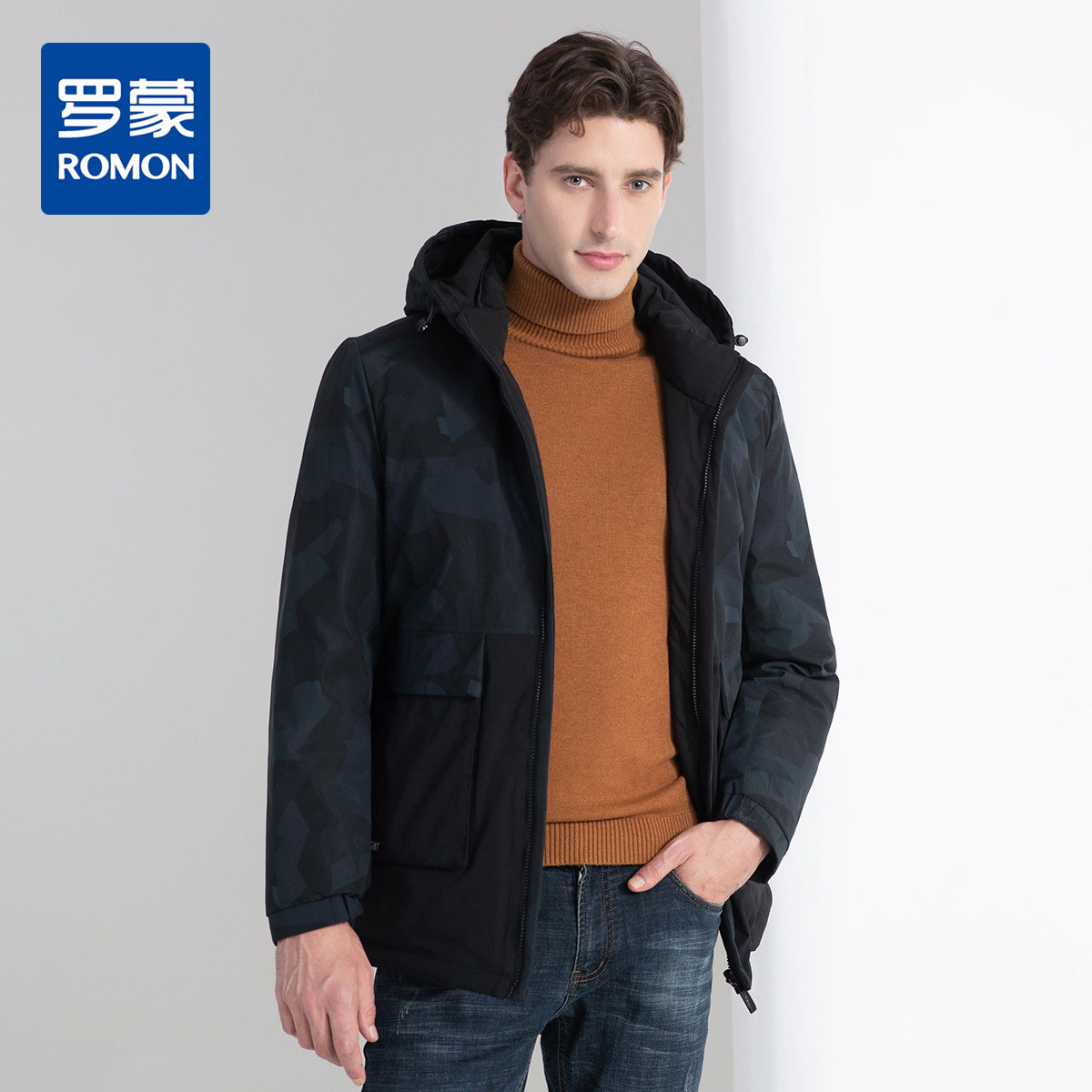 【双面穿 90白鸭绒】罗蒙秋冬连帽羽绒服男保暖男羽绒服冬季羽绒服外套男士羽绒服