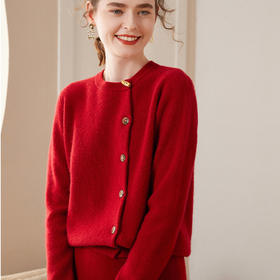 【高货QJ】全新升级【铂金会员422/天猫569/差价147】(13842) 洛诗琳秋冬新款圆领山羊绒开衫女加厚竹节扣设计感羊绒衫