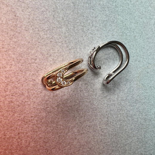 LHWINDSOR 曲别针戒指小钻镶嵌轻盈回形针造型耳骨夹指环可调节开口尾戒 商品图7