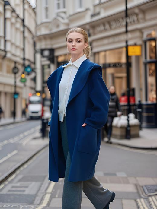 时尚茧形连帽双面工艺长大衣 商品图1