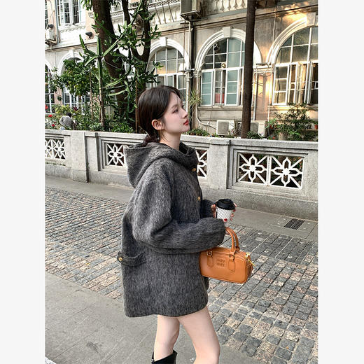 西遇中长款呢料外套女冬季新款单排扣双口袋设计高级感上衣SS141324 商品图4