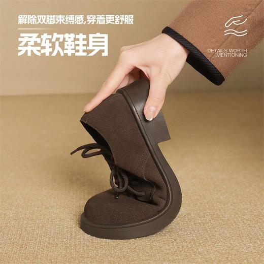 ZHR新中式加绒单鞋2024新款冬季保暖短筒女鞋时尚平跟ins乐福鞋女 商品图3