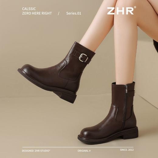 ZHR则则洋气百搭瘦瘦靴加绒马丁靴2024新款厚底短靴西部搭扣女靴 商品图7
