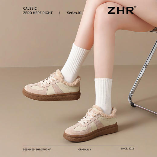ZHR加绒加厚德训鞋女2024冬季新款保暖防滑休闲鞋复古真皮板鞋女 商品图4
