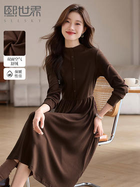 【1件75折】熙世界美拉德针织打底连衣裙女秋冬新款半高领气质显瘦内搭长裙子