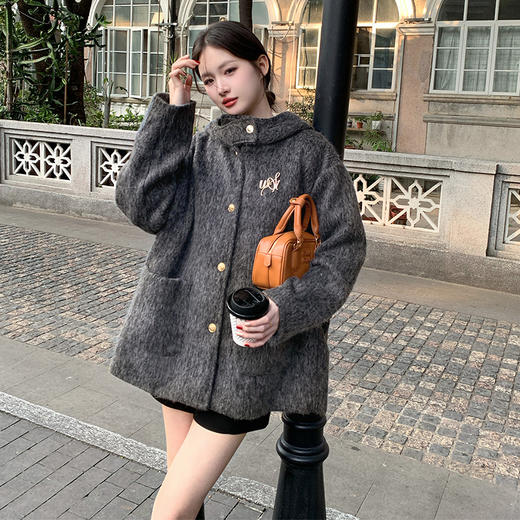 西遇中长款呢料外套女冬季新款单排扣双口袋设计高级感上衣SS141324 商品图2