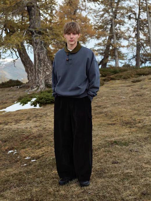 Evistub/E-4DWY933/碳素磨毛重磅450G灯芯绒真皮纽扣复古海员青果领卫衣 商品图0