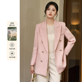 【羊毛西服】2025冬季通勤纯色挺括双排扣西装外套