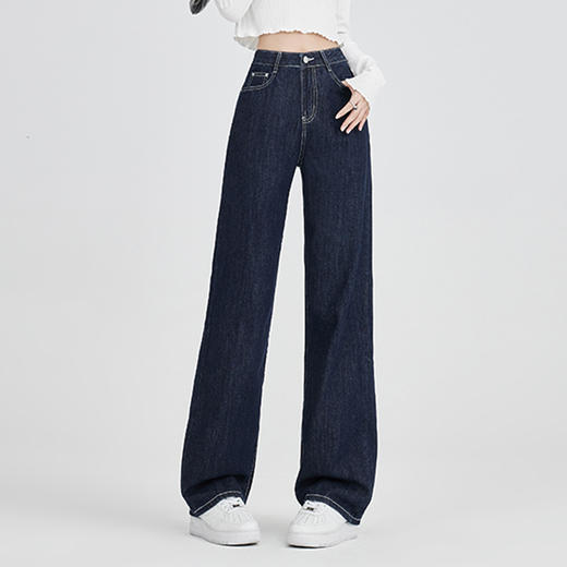 罗蒙女士牛仔裤四季百搭休闲阔腿裤高腰宽松显瘦时尚直筒牛仔长裤 商品图3