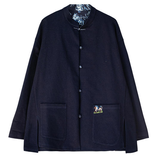 牧衣游原创 酵洗棉质刺绣短外套女蓝色复古文艺新中式上衣 茶落香 商品图4