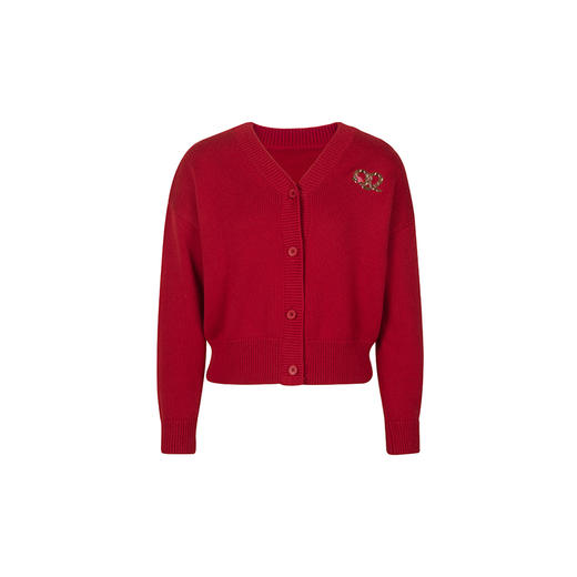 HeyDress蛇年限定针织开衫女冬季新年设计感本命年红色毛衣上衣 商品图4