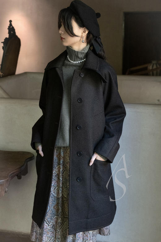 MHL  深棕色英国麦尔登羊毛呢插肩式长外套 商品图2