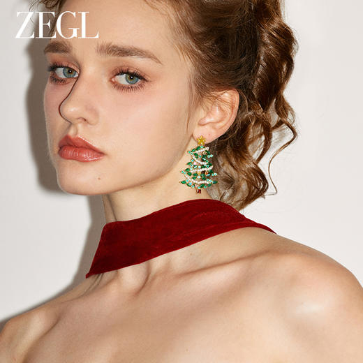ZEGL设计师圣诞系列圣诞树耳环女小众设计感高级耳钉秋冬银针耳饰 商品图4