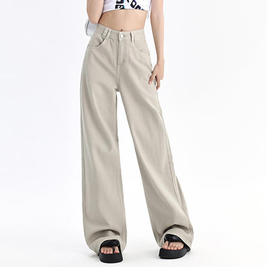 罗蒙四季款女士牛仔裤百搭通勤高腰宽松显瘦阔腿长裤时尚休闲直筒裤子 商品图2