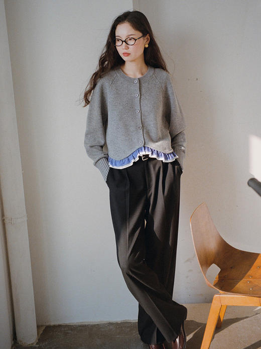 Even Vintage| 100％羊毛 不规则木耳边下摆设计针织开衫女秋冬新 商品图1