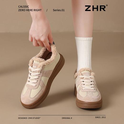ZHR加绒加厚德训鞋女2024冬季新款保暖防滑休闲鞋复古真皮板鞋女 商品图2
