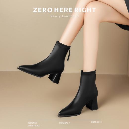 ZHR粗跟短靴2024新款加绒保暖皮靴切尔西女靴法式小短靴ins瘦瘦靴 商品图5