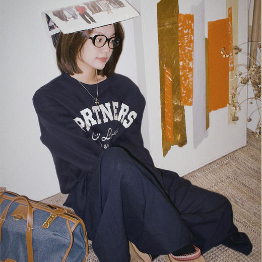 【顺丰包邮】43222 洛诗琳冬季高克重藏青色字母刺绣加绒卫衣10994 商品图0