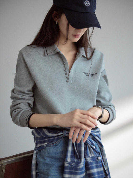 Even Vintage|纯棉混纺 复古休闲撞色logo刺绣百搭简约polo式卫衣 商品图1