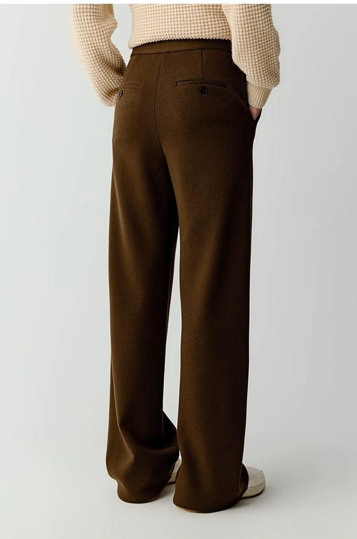 【爆款裤王】针织简约阔腿裤 羊毛混纺针织布直筒裤 炙热咖色 高腰设计 拉长腿部线条 打造松弛穿搭 高腰廓形 宽而不肥 商品图3