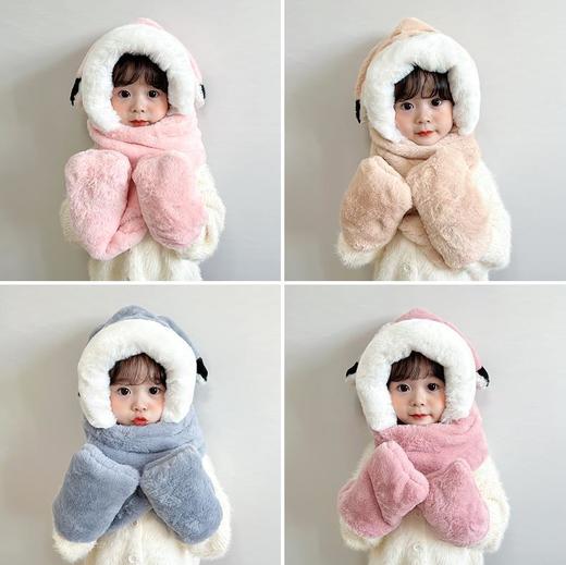 【耳朵会动，保暖冬季帽子】皮卡丘可爱帽子围巾一体 秋冬女耳朵会动连帽围脖 保暖三件套亲子款-QQ 商品图1
