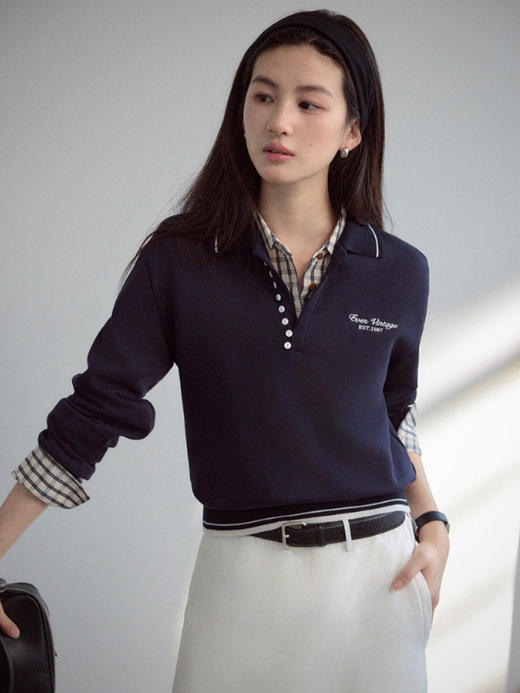 Even Vintage|纯棉混纺 复古休闲撞色logo刺绣百搭简约polo式卫衣 商品图2