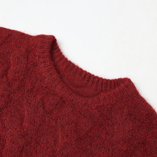 西遇红色麻花套头毛衣女冬季新款穿搭蕾丝假两件针织衫D0044201 商品图5