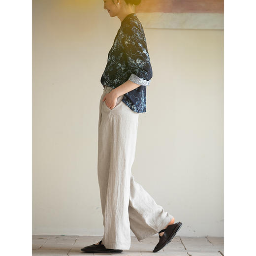 牧衣游原创 进口雨露麻原色阔腿裤女新款宽松显瘦休闲裤 简静风 商品图3