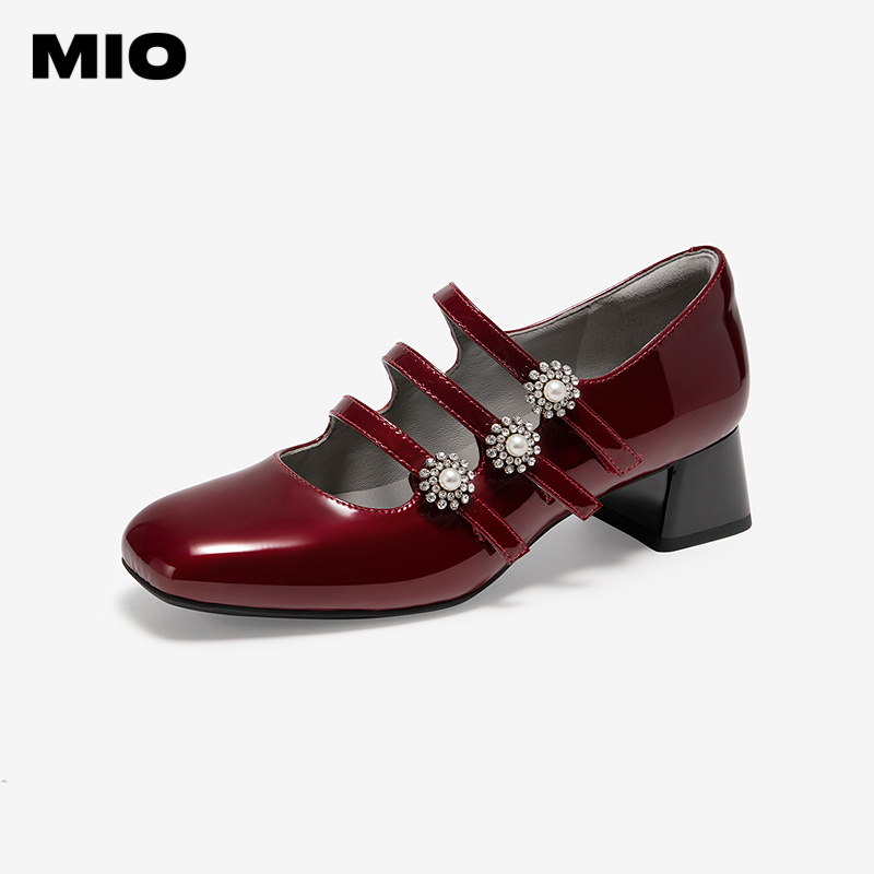 MIO米奥梦幻玛丽珍鞋珍珠装饰魔术贴甜美粗跟女鞋M251450703