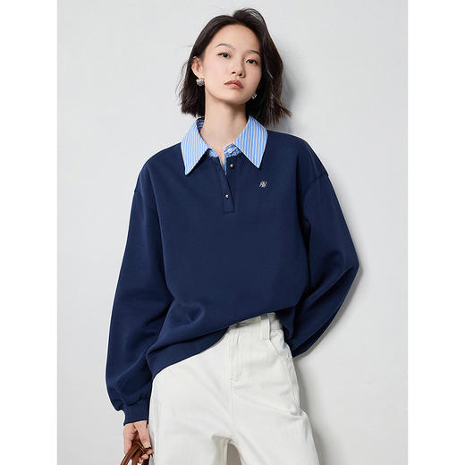 【品牌优选】TOYOUTH初语衬衫卫衣拼接假两件女2024秋季新款知识分子时尚上衣 商品图2