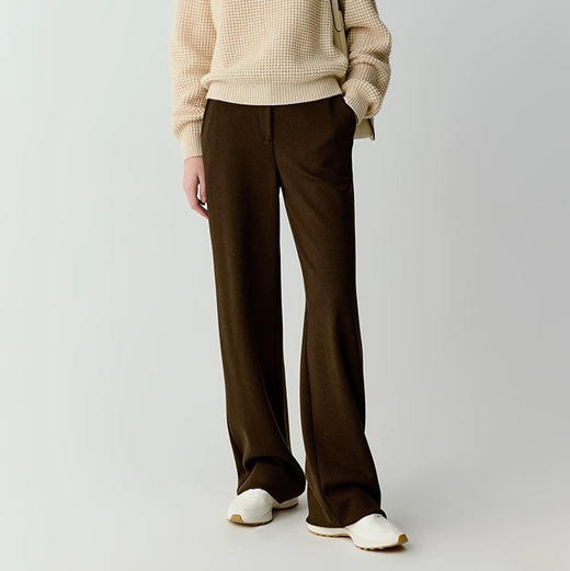 【爆款裤王】针织简约阔腿裤 羊毛混纺针织布直筒裤 炙热咖色 高腰设计 拉长腿部线条 打造松弛穿搭 高腰廓形 宽而不肥 商品图0