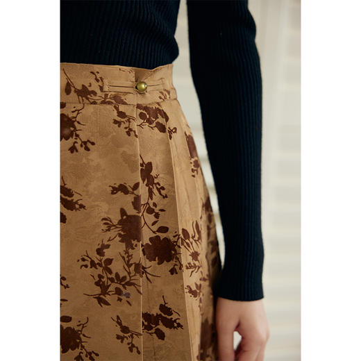 HeyDress新中式提花马面裙女冬季国风黑色植绒a字气质百褶半身裙 商品图1