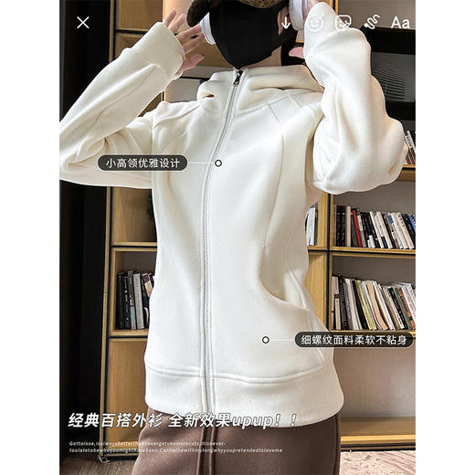 秋冬抓绒修身大帽衫 加绒加厚拉链高领立体百搭棒球服卫衣外套 商品图5