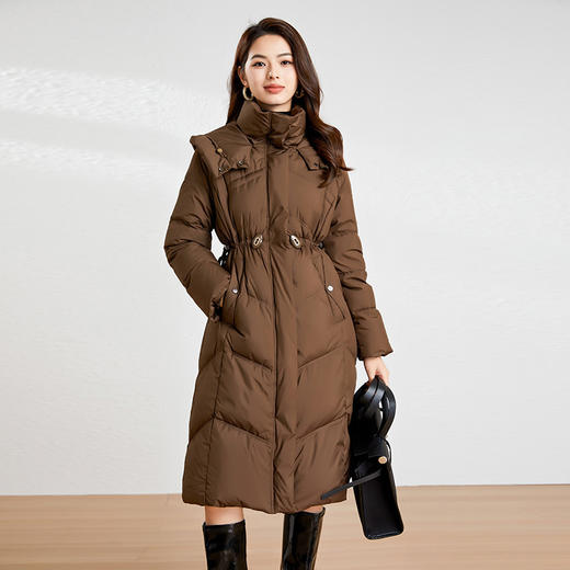 【高货kbnq】全新升级【铂金会员928/天猫1259/差价331】(14228) 洛诗琳2024冬季新款时尚收腰过膝加厚连帽长款羽绒服 商品图2