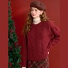 西遇红色麻花套头毛衣女冬季新款穿搭蕾丝假两件针织衫D0044201 商品缩略图2