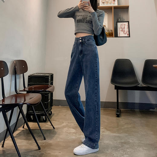 罗蒙女士牛仔裤四季百搭休闲通勤长裤女时尚好穿高腰直筒裤女 商品图3