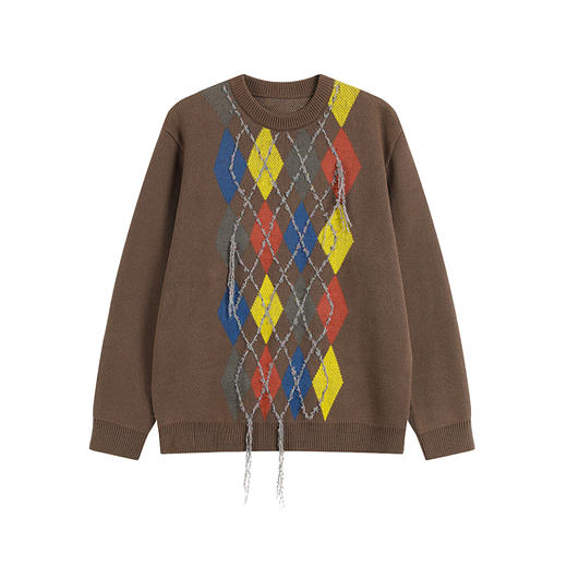 CryingCenter 星星节日彩灯菱格纹宽松圆领毛衣 哭喊中心 商品图7