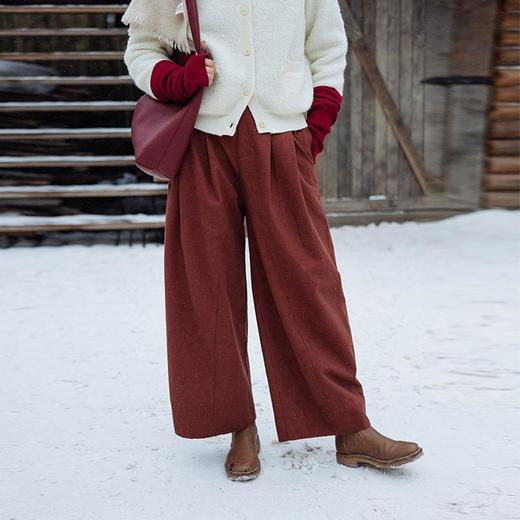 绽放863朵/2024新款牛仔裤棉羊毛混纺彩点加绒斜纹宽松女休闲长裤 商品图0