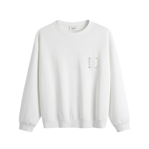 漢崇HIM 简约舒适压花胸章休闲宽松微弹长袖套头圆领卫衣2025秋季 商品图4