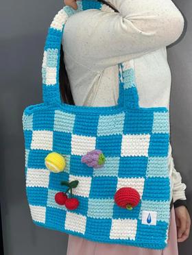 CryingCenter 水果立体钩针格纹托特编织包单肩手提 哭喊中心